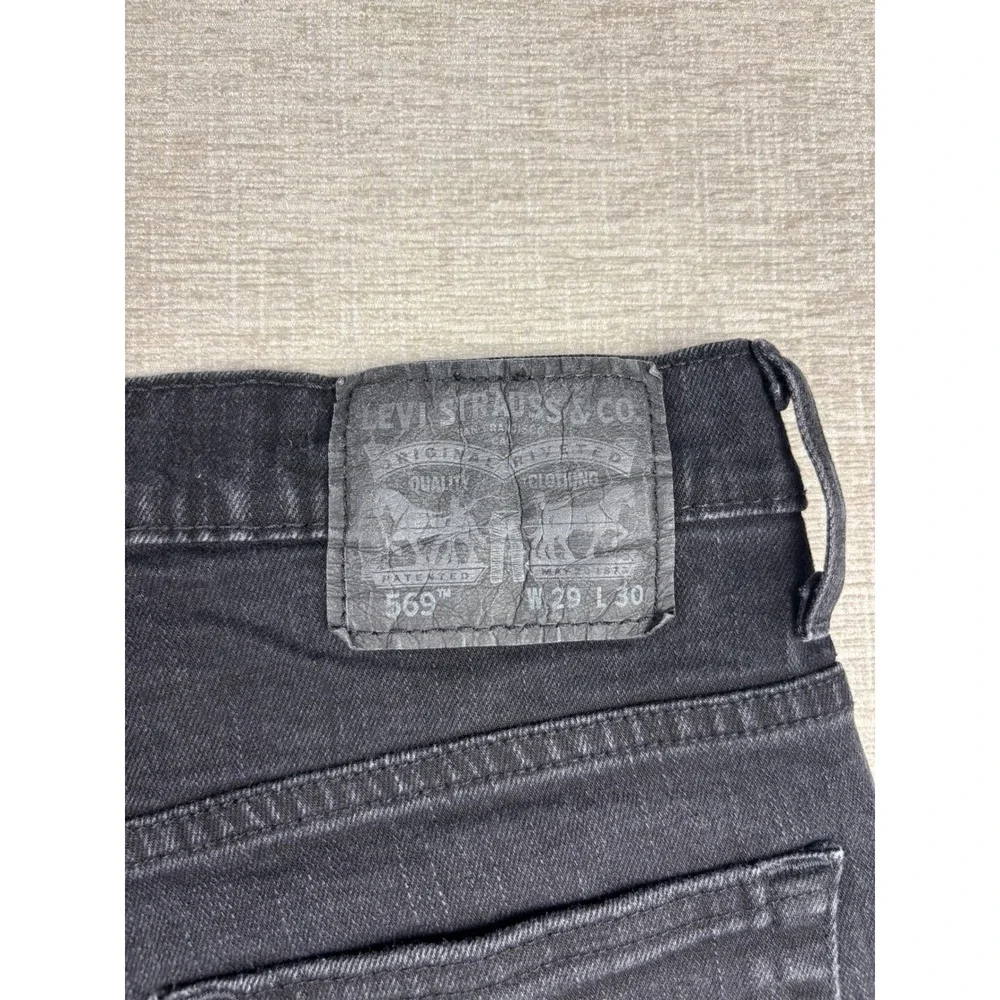 Levis 569 Mens 29x30 Jeans Fuzzy Black Faded Denim Grungy Washed Rocker Cut Pant
